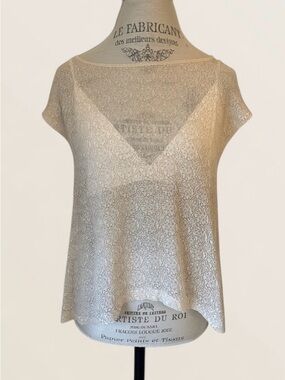 Club Monaco Cream Chiffon-Style Short Sleeve Sheer Overlay Blouse